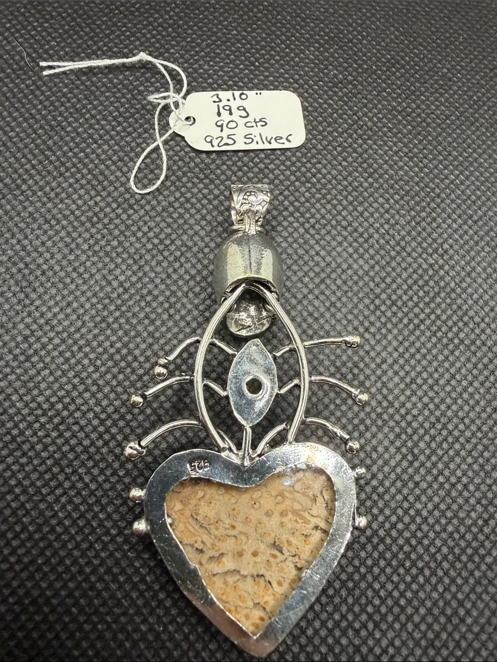 Sterling Silver Skull & Heart Pendant with Jasper and Citrine3.10”